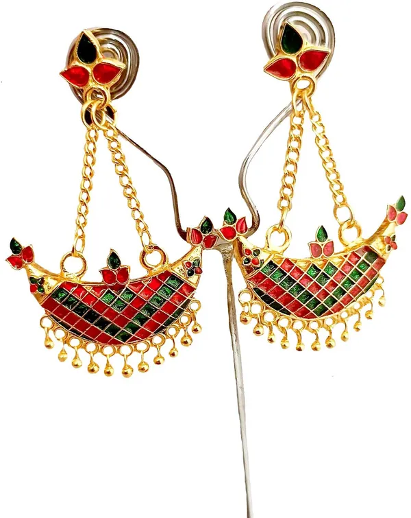 Assamese_Traditional_Copper_Gold_Plated_Red_Green_Colour_Jhumki_Earring_For_Girls_&_Women
